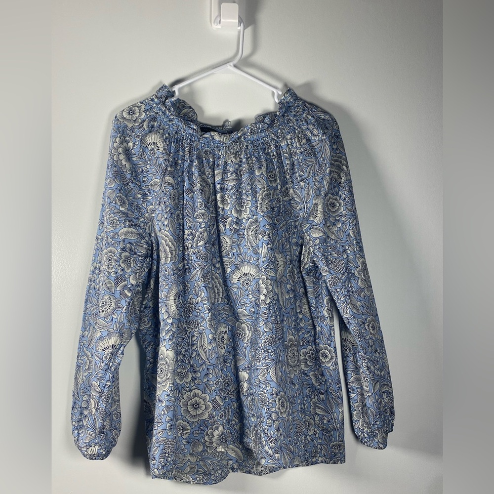 Talbots Blue and White Patterned Blouse